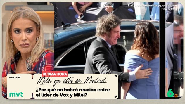 Afra Blanco reflexiona sobre la visita de Milei y el hecho de que no tenga confirmada una reuni&oacute;n con Abascal o Ayuso: "Quiz&aacute;s es porque llama 'hijo de fruta' a todas las personas que en su pa&iacute;s no son capaces de llegar a final de mes".