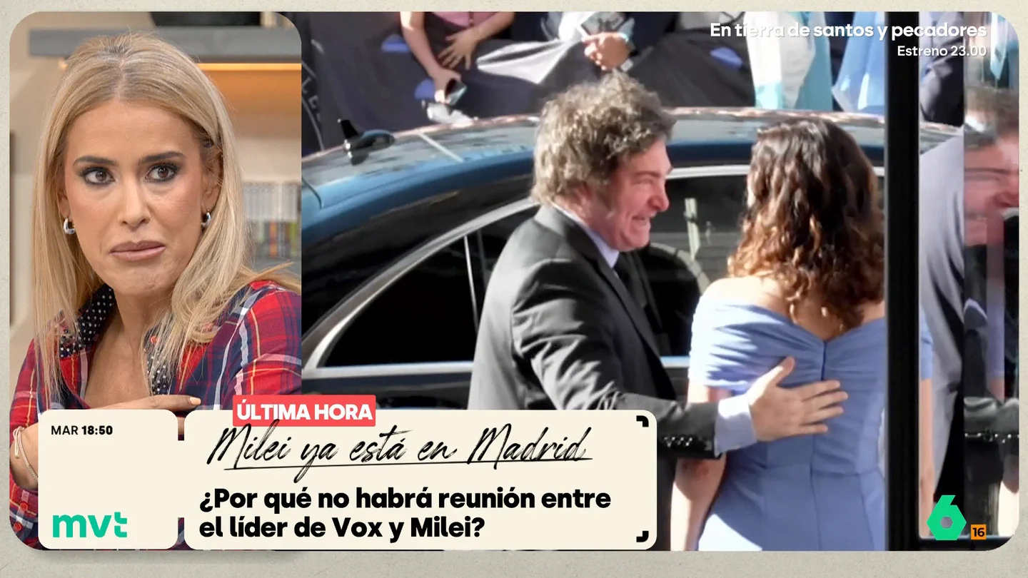 Afra Blanco no entiende "por qué Ayuso y Abascal se esconden" con la visita de Javier Milei: "Ahora ya no les interesa hacerse la foto" Afra Blanco reflexiona sobre la visita de Milei y el hecho de que no tenga confirmada una reunión con Abascal o Ayuso: "Quizás es porque llama 'hijo de fruta' a todas las personas que en su país no son capaces de llegar a final de mes".