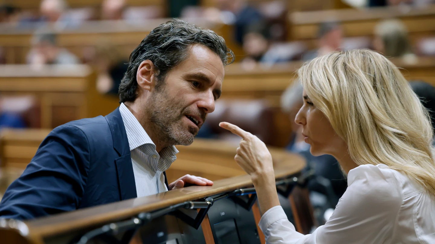 Los diputados del PP Borja Sémper y Cayetana Álvarez de Toledo conversan durante un pleno del Congreso. Los diputados del PP Borja Sémper y Cayetana Álvarez de Toledo conversan durante un pleno del Congreso. EFE/ Mariscal