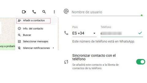 Añadiendo contacto desde Whatsapp Web