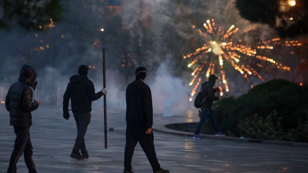 Estudiantes albaneses en las protesta en Tirana. 