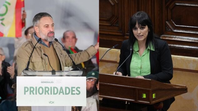 El presidente de Vox, Santiago Abascal, y la l&iacute;der de Alian&ccedil;a Catalana, S&iacute;lvia Orriols.