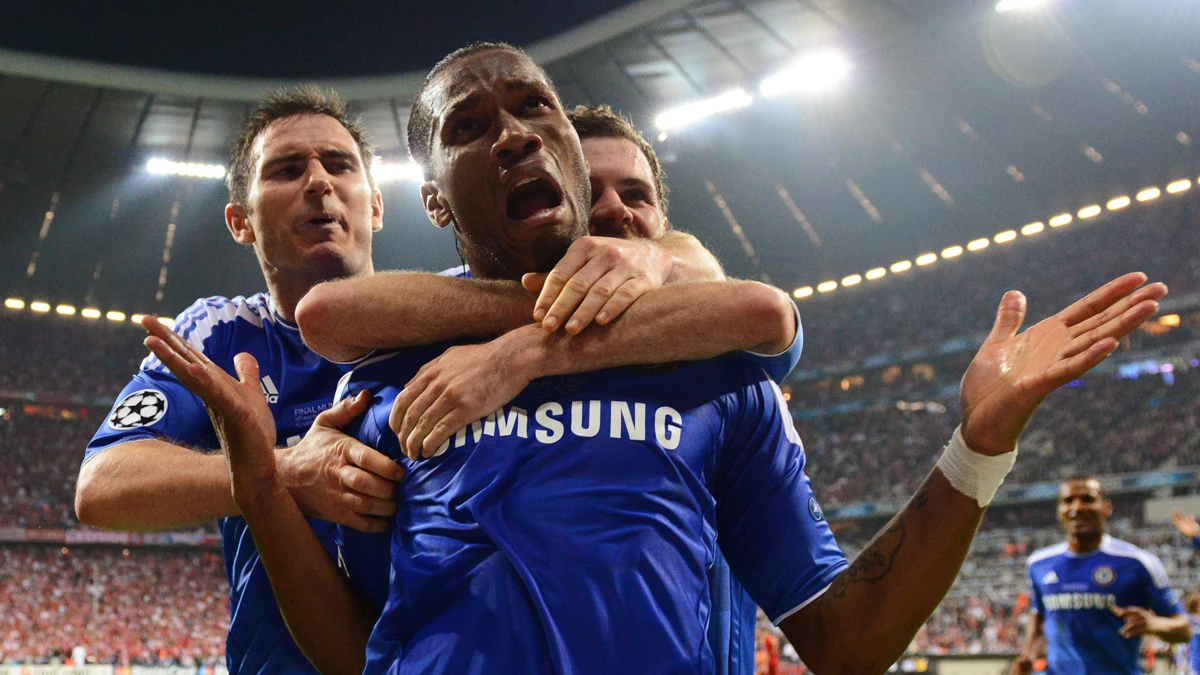 Drogba celebra el empate ante el Bayern