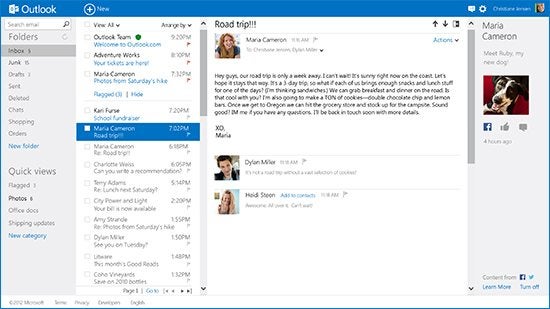 Interfaz de Outlook