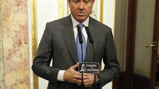 Luis de Guindos durante su declaración en el Congreso. Luis de Guindos durante su declaración en el Congreso.