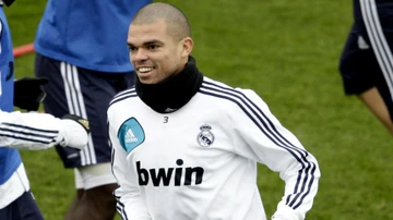 Pepe, en un entrenamiento con el Real Madrid