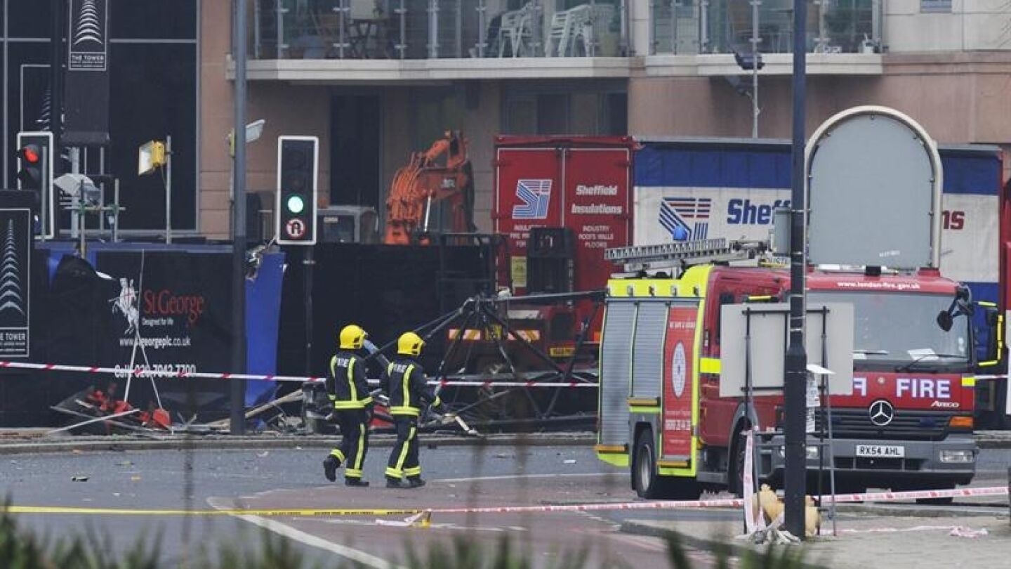 Imagen de la zona donde se estrell&oacute; el helic&oacute;ptero en Londres