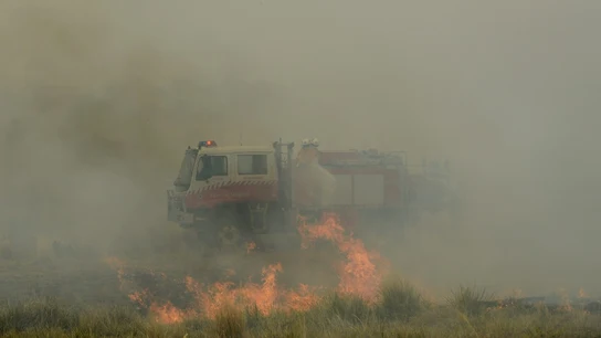 Voluntarios del Servicio Rural de Bombero luchan por combatir el incendio Voluntarios del Servicio Rural de Bombero luchan por combatir el incendio