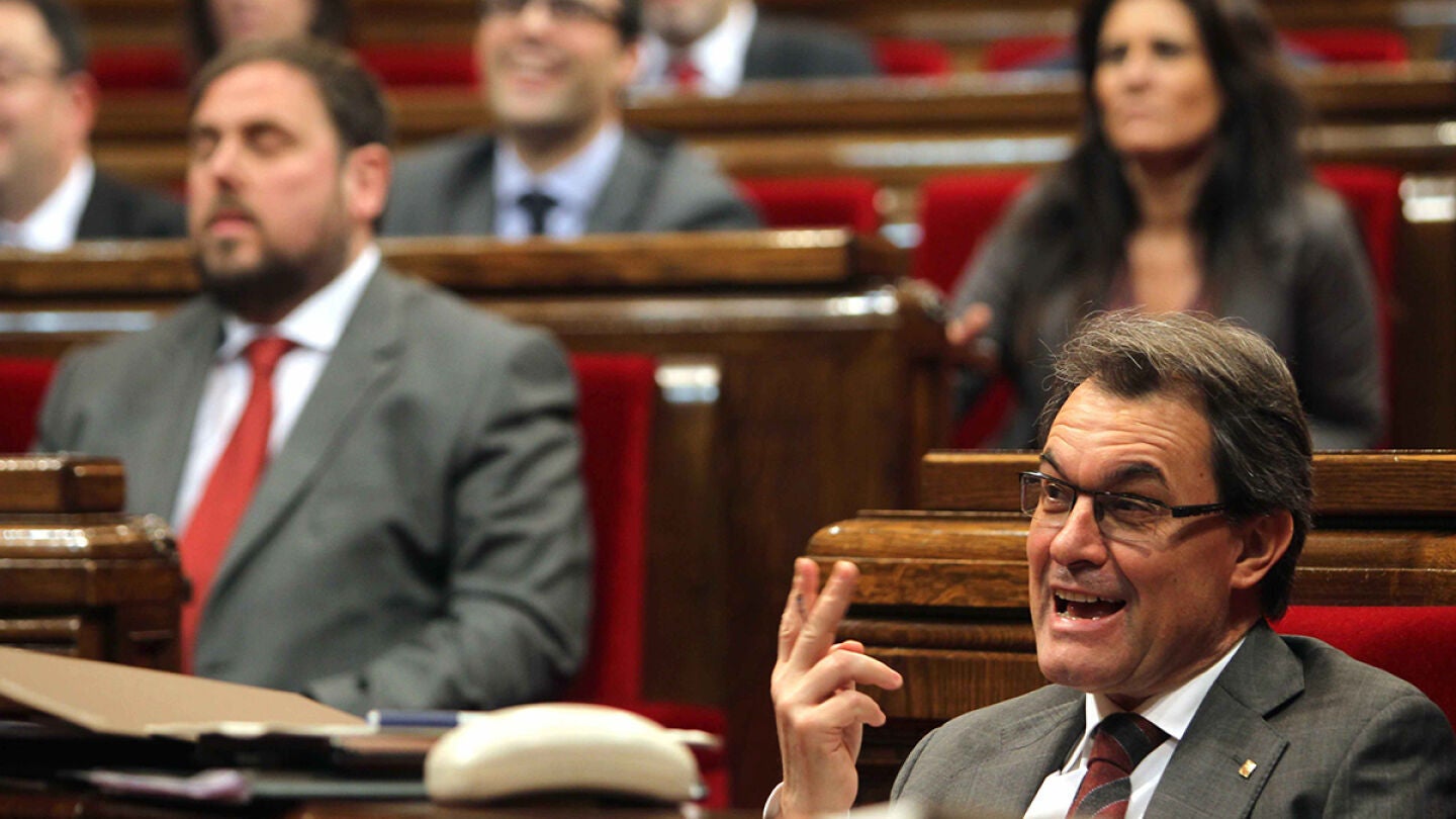 El presidente de la Generalitat, Artur Mas, con el l&iacute;der de ERC, Oriol Junqueras.