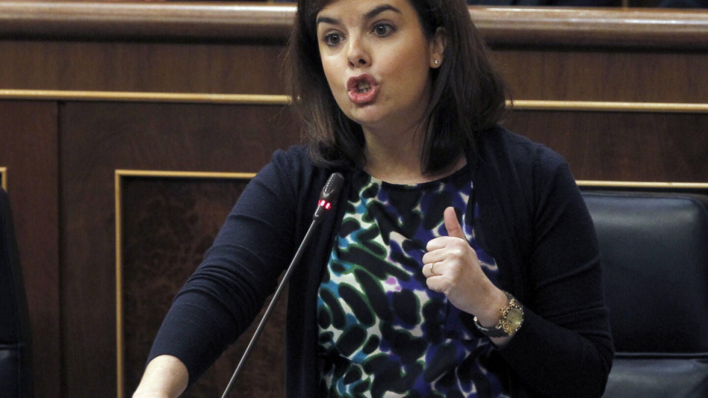 La vicepresidenta del Gobierno durante su intervenci&oacute;n en el Congreso.