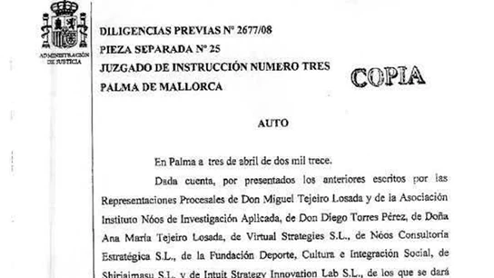 Imagen del auto del juez Castro Imagen del auto del juez Castro