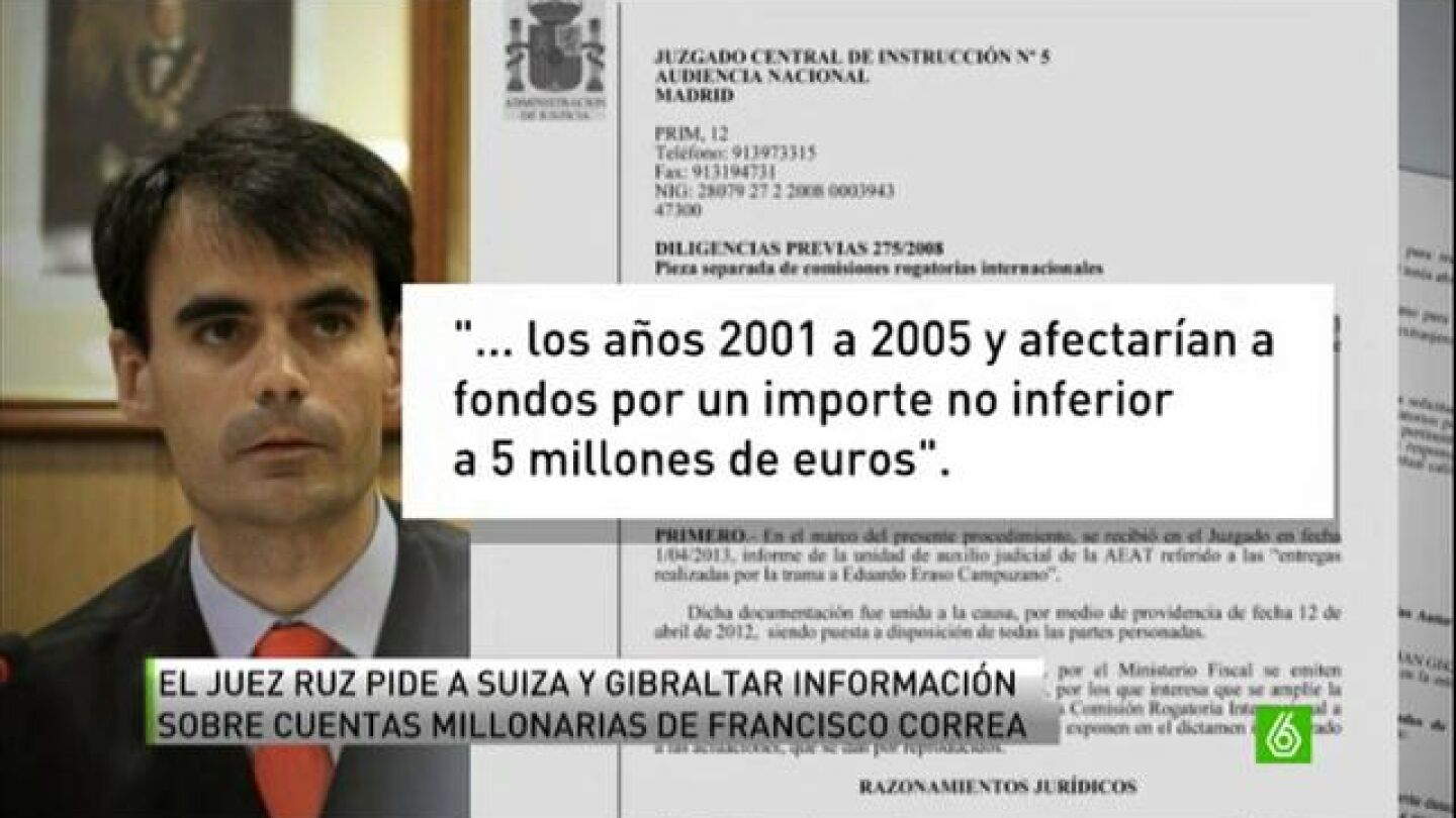El juez Ruz pide a Suiza y Gibraltar informaci&oacute;n sobre las cuentas millonarias de Correa