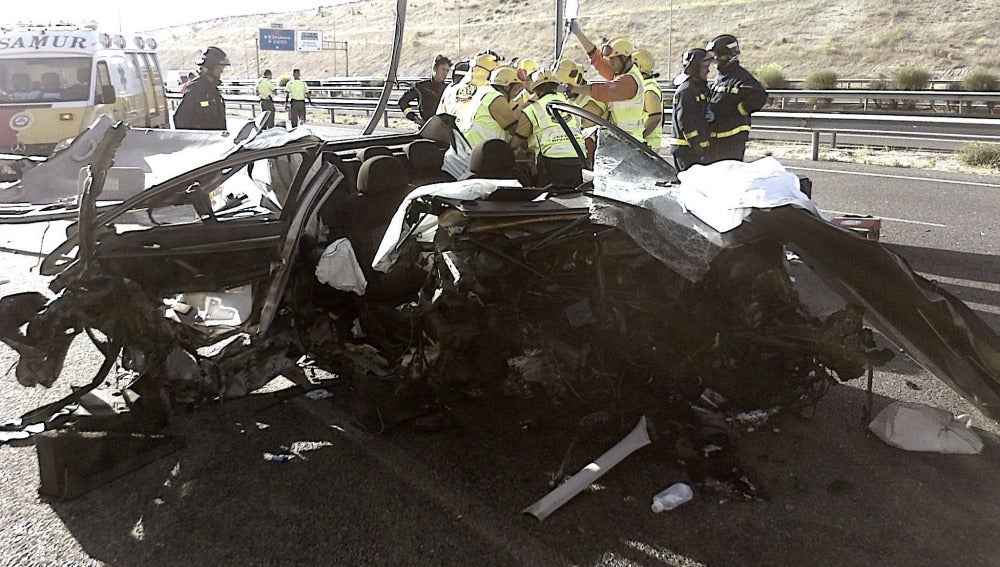 Imagen de un accidente de tráfico ocurrido ayer en Madrid.