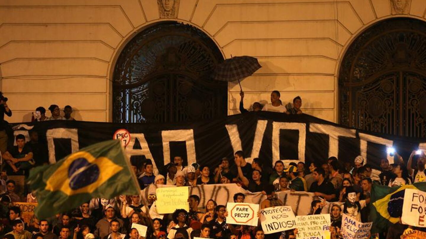 Manifestantes en R&iacute;o de Janeiro, Brasil