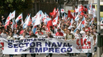 Manifestación en defensa de los astilleros gallegos.