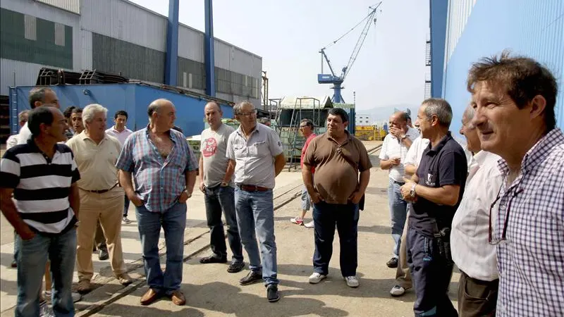 Trabajadores de los astilleros de Freire durante un encierro