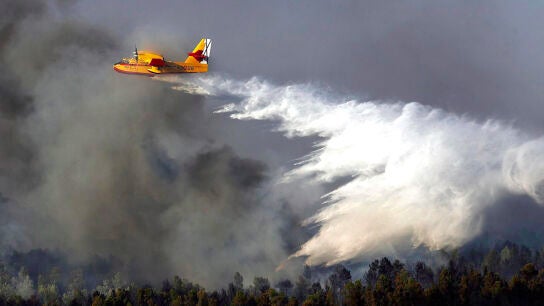 Un hidroavi&oacute;n descarga agua sobre el incendio registrado hace unos a&ntilde;os en el valle de Ayora. 