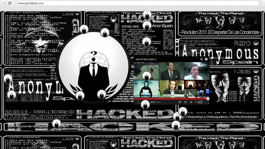 Captura de la hackeada web del PP de Noblejas, donde se anuncia la campaña #opsecretfiles2 Captura de la hackeada web del PP de Noblejas, donde se anuncia la campaña #opsecretfiles2