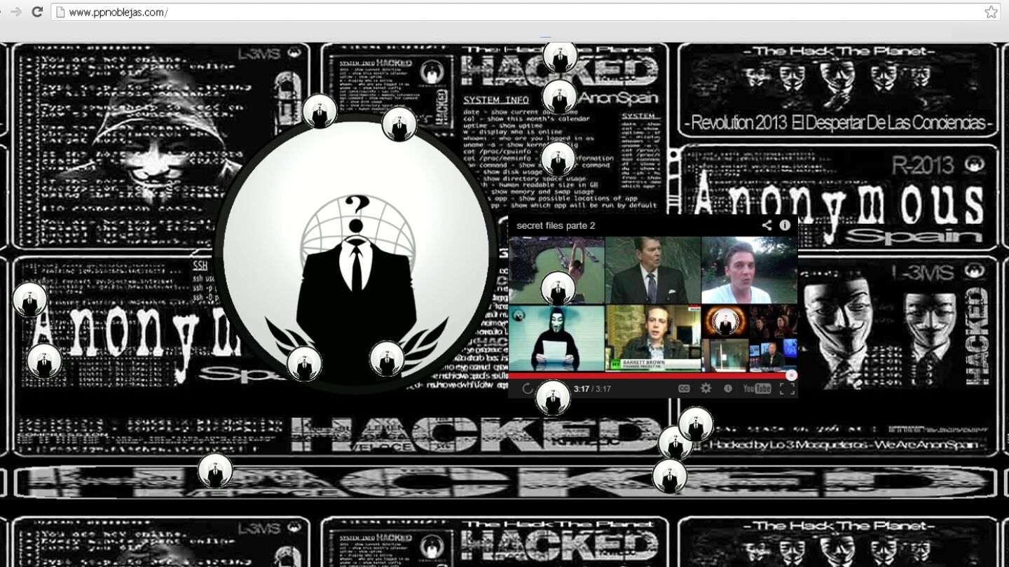 Captura de la hackeada web del PP de Noblejas, donde se anuncia la campa&ntilde;a #opsecretfiles2