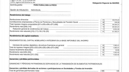 Declaraci&oacute;n de la renta de Rubalcaba de 2012.
