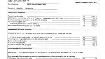 Declaración de la renta de Rubalcaba de 2012.