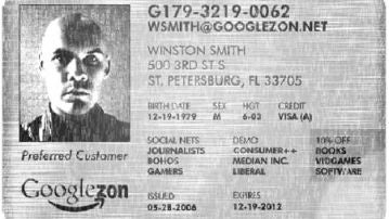 Tarjeta ficticia de una posible futura corporación llamada Googlezon, fruto de la unión de Google y Amazon