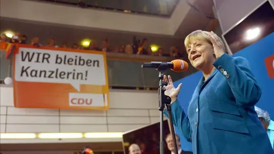 La canciller alemana, Angela Merkel, compareciendo en la sede de su partido La canciller alemana, Angela Merkel, compareciendo en la sede de su partido