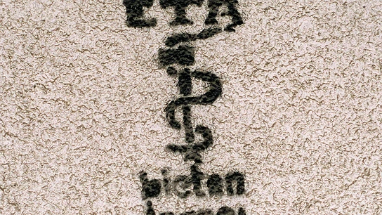 Logotipo de la banda terrorista ETA pintado en la pared de un inmueble. Logotipo de la banda terrorista ETA pintado en la pared de un inmueble.