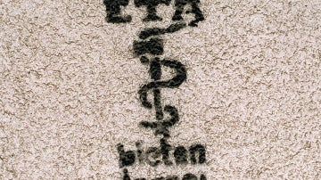 Logotipo de la banda terrorista ETA pintado en la pared de un inmueble.