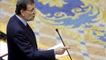 El presidente del Gobierno, Mariano Rajoy, interviene durante el pleno celebrado en el Senado