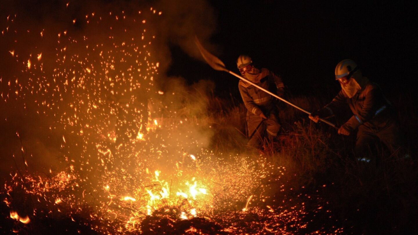 Brigadistas trabajan en las labores de extinci&oacute;n