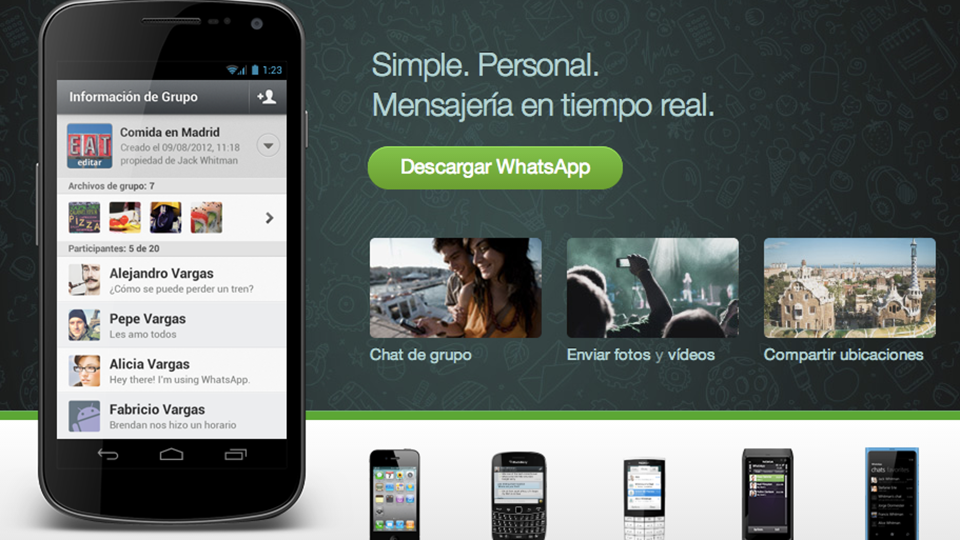 Página de inicio de WhatsApp