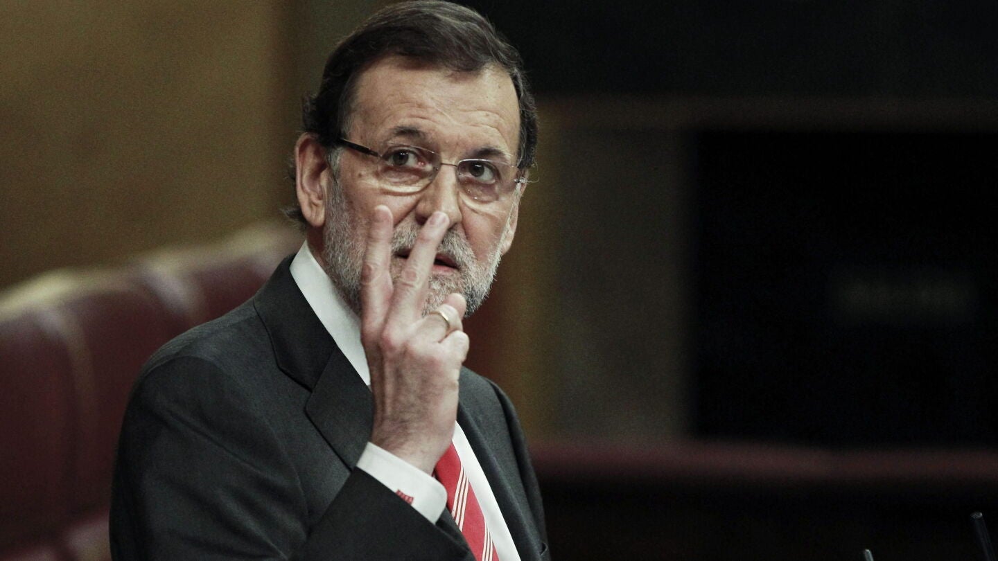 El presidente del Gobierno, Mariano Rajoy, durante su intervenci&oacute;n en el pleno del Congreso 