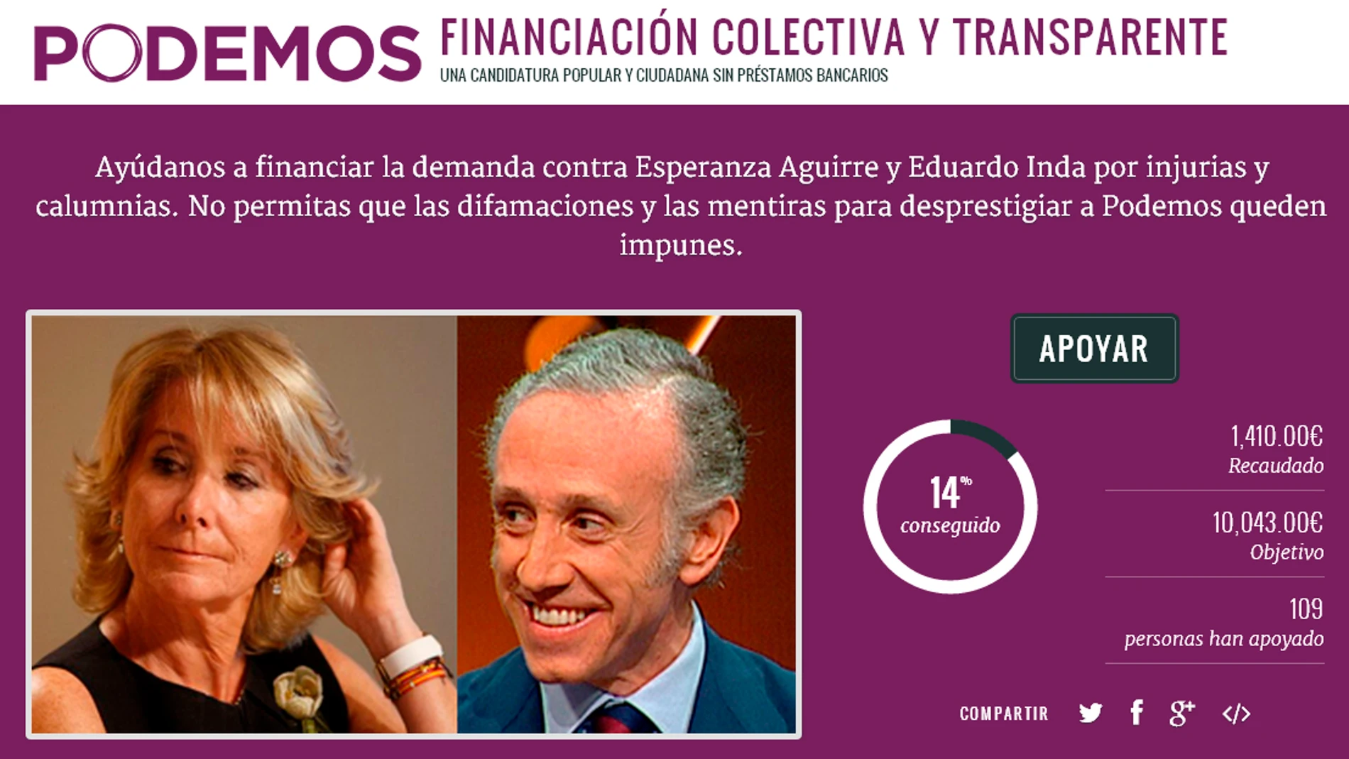 Podemos crea un crowfunding para financiar la demanda contra Aguirre e Inda