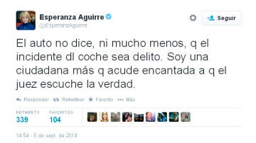 Tweet de Esperanza Aguirre