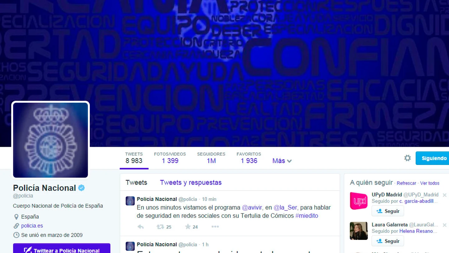 La Policía Nacional alcanza el millón de seguidores en Twitter La Policía Nacional alcanza el millón de seguidores en Twitter