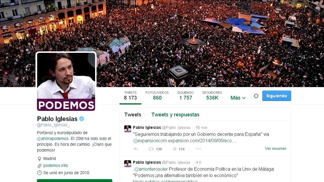 Cuenta de Twitter de Pablo Iglesias Cuenta de Twitter de Pablo Iglesias