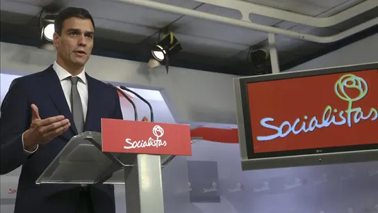 Pedro Sánchez, durante la rueda de prensa posterior a la reunión de la comisión permanente de la Ejecutiva del partido Pedro Sánchez, durante la rueda de prensa posterior a la reunión de la comisión permanente de la Ejecutiva del partido