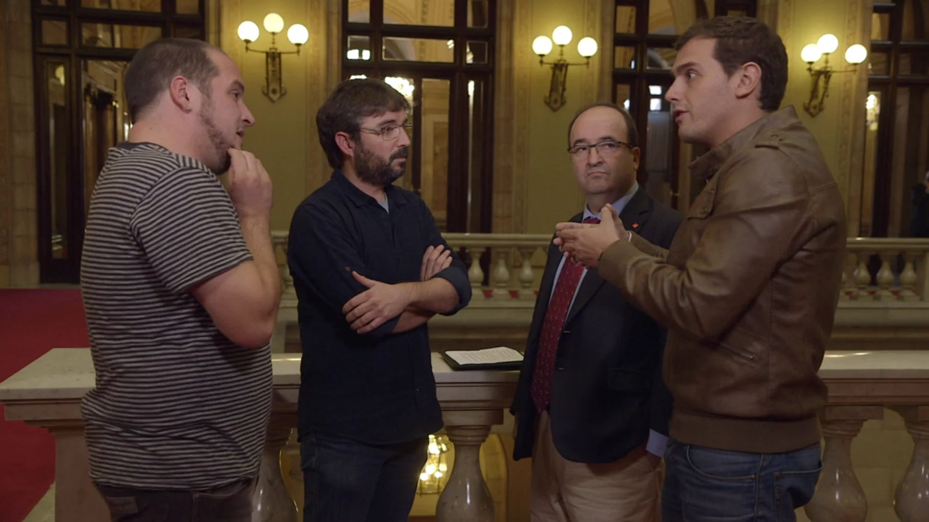 David fernández, Jordi Évole, Miquel Iceta y Albert Rivera en 'Salvados'