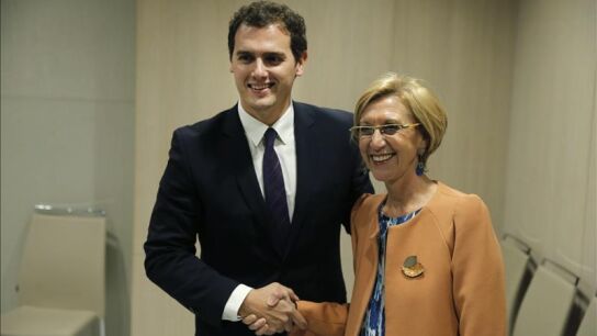 La l&iacute;der de UPyD Rosa D&iacute;ez y el presidente de Ciutadans, Albert Rivera