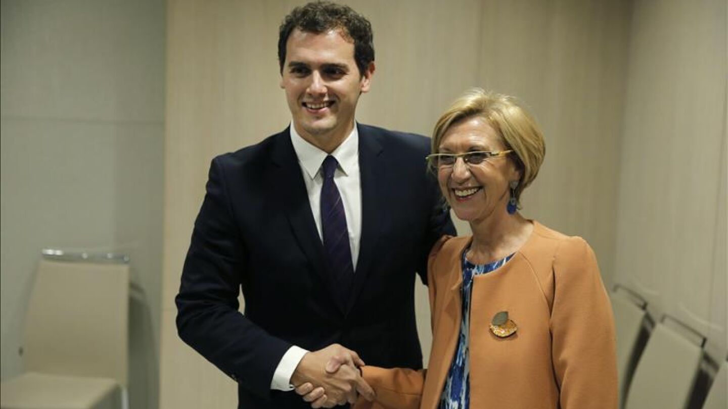 La l&iacute;der de UPyD Rosa D&iacute;ez y el presidente de Ciutadans, Albert Rivera