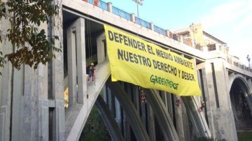 La pancarta desplegada por Greenpeace: "Defender el medio ambiente, nuestro derecho y deber"