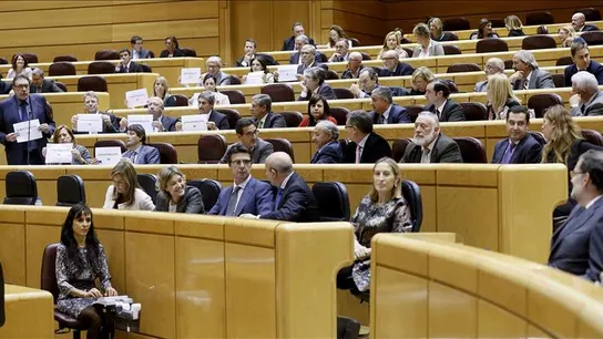 Los senadores de CiU se inculpan del 9N con carteles ante Rajoy Los senadores de CiU se inculpan del 9N con carteles ante Rajoy