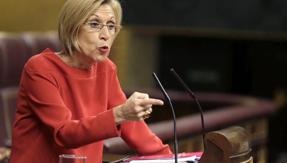 La líder de UPyD, Rosa Díez, durante su intervención en el pleno del Congreso de los Diputados