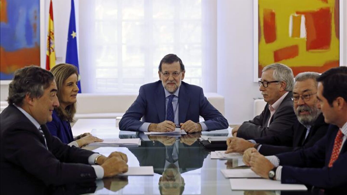 Rajoy, B&aacute;&ntilde;ez, Rosell, Toxo y M&eacute;ndez