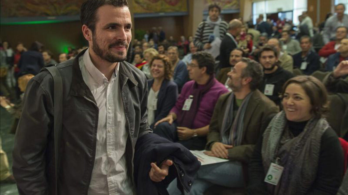 Garz&oacute;n a su llegada en Bormujos (Sevilla) a la I Asamblea de Balance