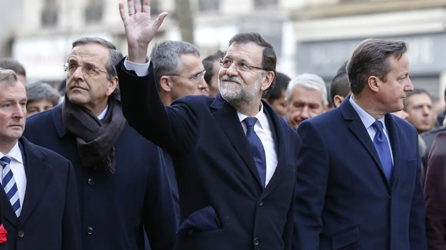 Rajoy y Samaras en la manifestación de París Rajoy y Samaras en la manifestación de París