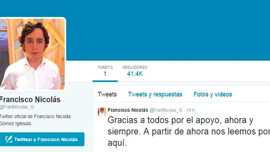 Francisco Nicolás estrena perfil en Twitter con más de 40.000 seguidores Francisco Nicolás estrena perfil en Twitter con más de 40.000 seguidores