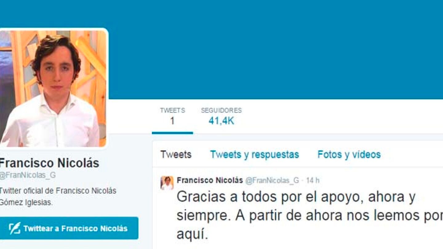 Francisco Nicol&aacute;s estrena perfil en Twitter con m&aacute;s de 40.000 seguidores