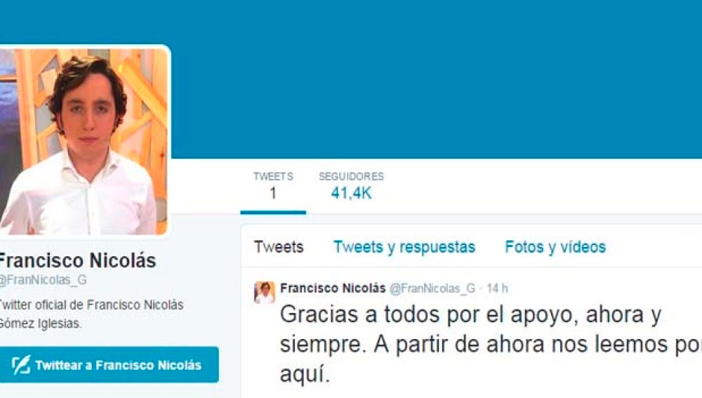 Francisco Nicolás estrena perfil en Twitter con más de 40.000 seguidores